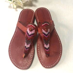 Anthropologie Laidback London Handmade Multicolor Beaded Flip Flop Sandals EU 39